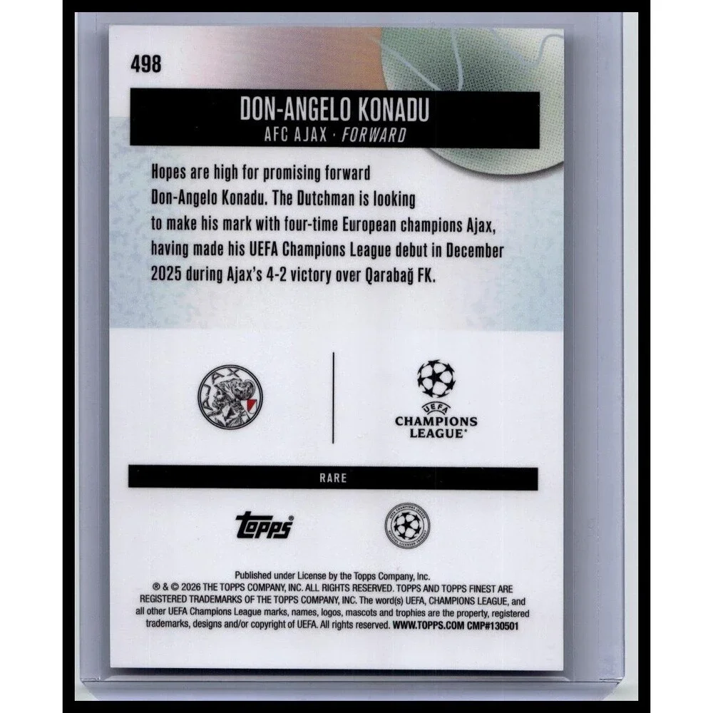2025-26 Finest UEFA Don-Angelo Konadu #498 Ajax Blue Refractor #/99